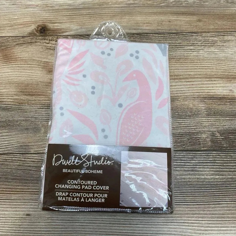 NEW Dwell Studios Boheme Peacock Feathers Super Soft Changing Pad Cover Pink 16″x 32″ New