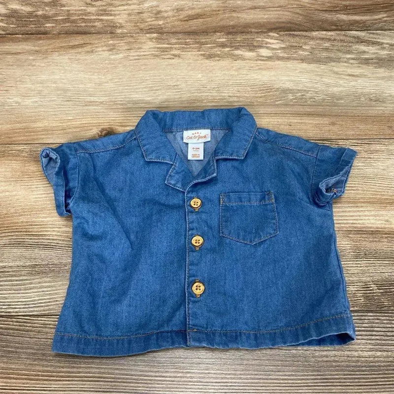 Cat & Jack Chambray Button Up Shirt sz 0-3m Blue 0-3m Used