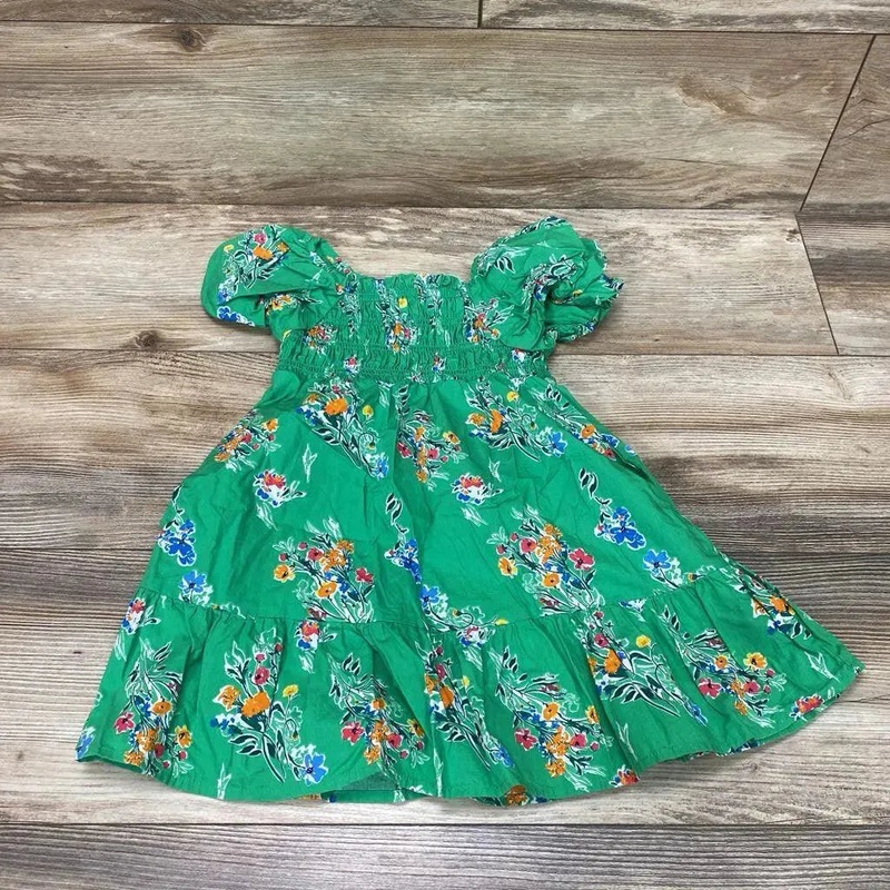 Cat & Jack Smocked Floral Dress sz 2T Green 2T Used