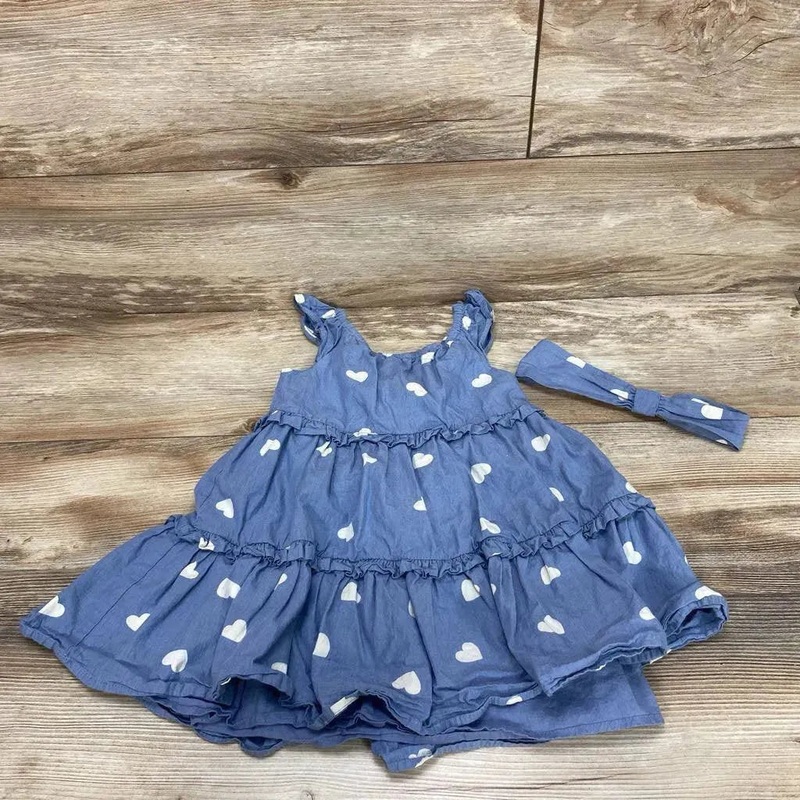 Max Studio 2pc Hearts Dress & Headband sz 2T Blue 2T Used