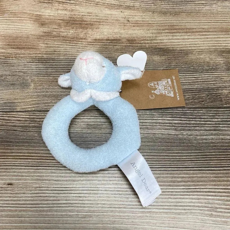 NEW Angel Dear Sheep Ring Rattle Blue New