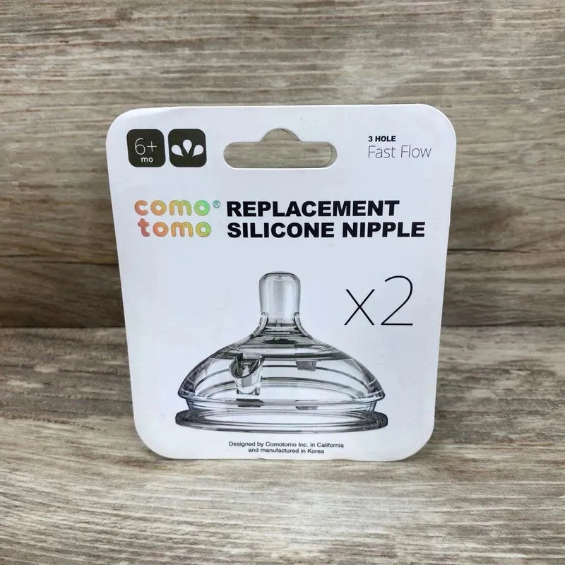 NEW Comotomo Silicone Replacement Baby Bottle Nipples sz 6m+ Clear 6m+ New