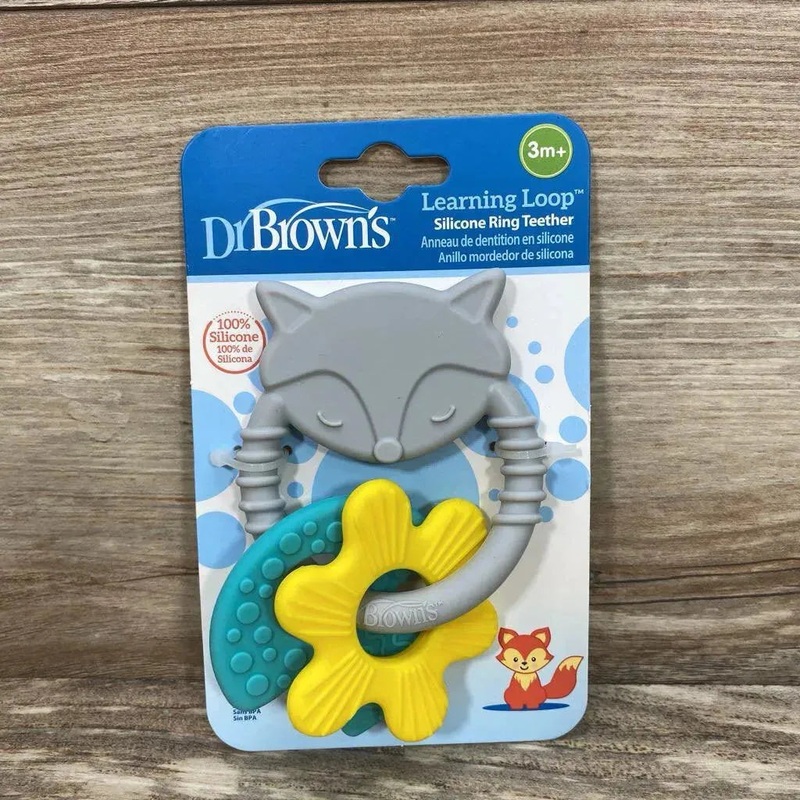 NEW Dr. Brown’s Learning Loop Silicone Teething Ring Grey 3M+ New