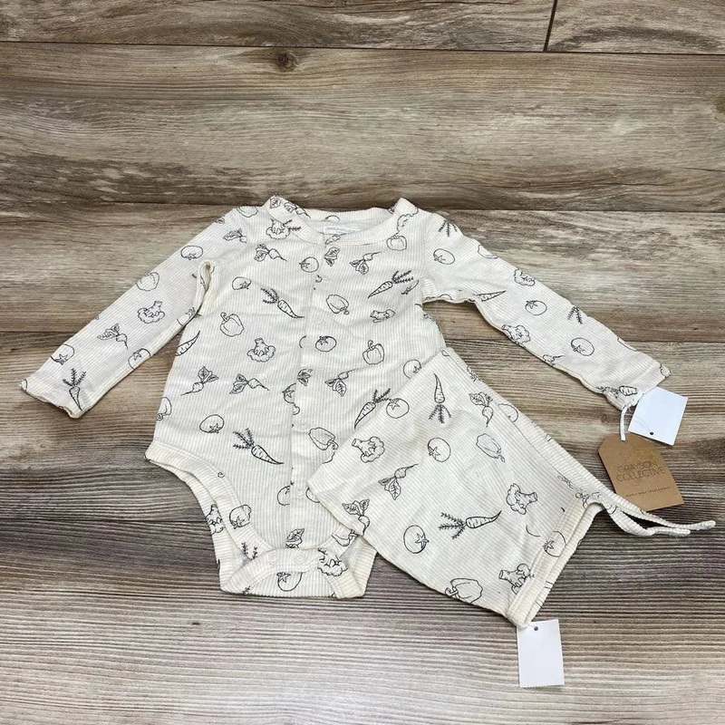 NEW Grayson Collective 2pc Veggies Bodysuit & Bonnet sz 18m Cream 18m New