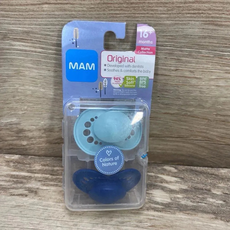 NEW MAM 2Pk Matte Collection Pacifiers Blue 16m+ New