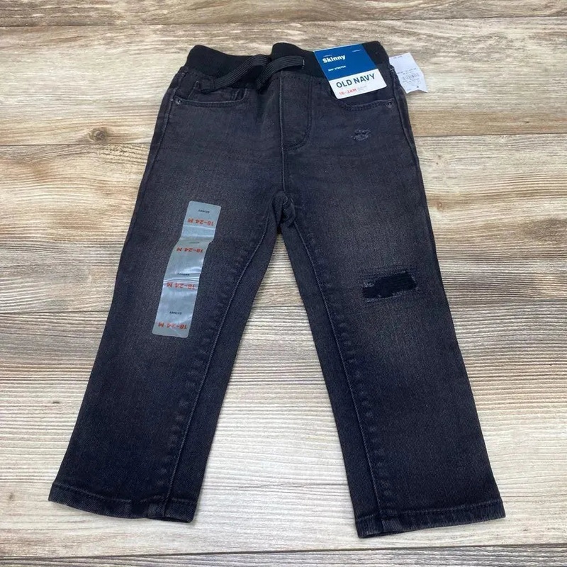NEW Old Navy Rib-Knit Skinny 360 Stretch Distressed Jeans sz 18-24m Black 18-24m New