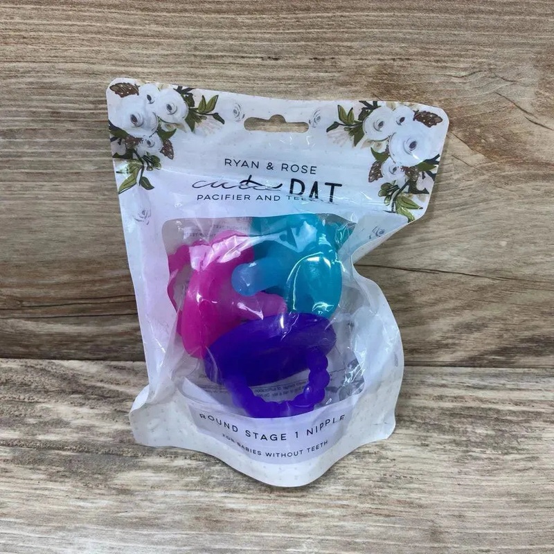 NEW Ryan & Rose 3pk Teether & Rattle Pacifiers Stage 1 Round Multi 3m+ New