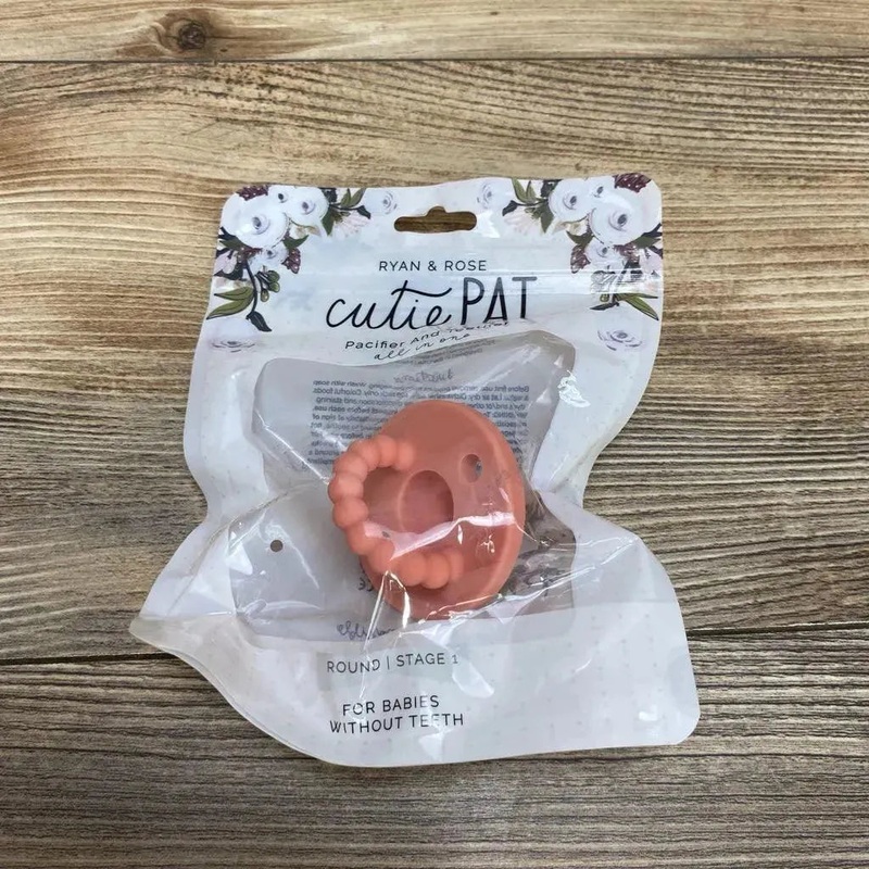 NEW Ryan & Rose Cutie PAT Round Pacifier + Teether Stage 1 Pom Pink 0-6m New