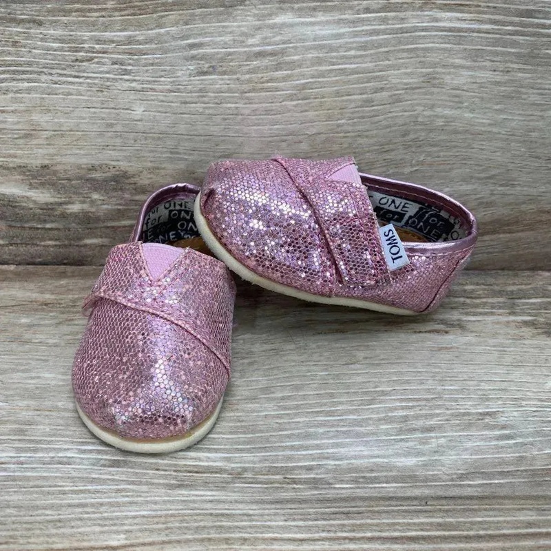 Toms Tiny Alpargata Glitter Shoes sz 2c Pink 2c Used