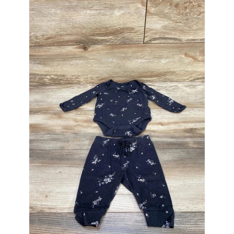 Baby Gap 2pc Floral Bodysuit & Pants Black sz 0-3m