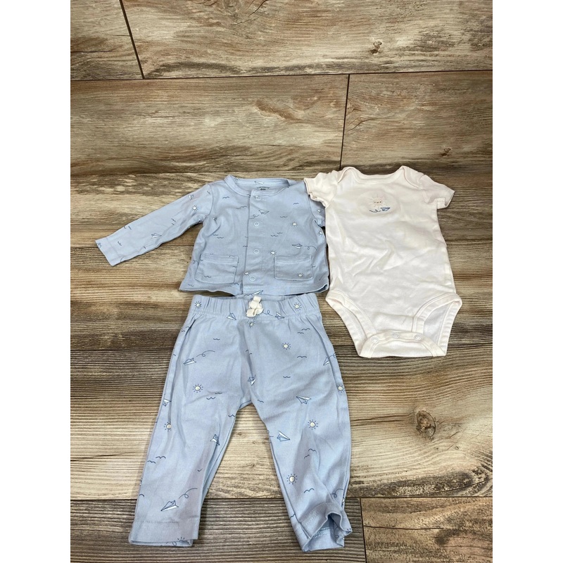 Carter’s 3pc Sun Print Bodysuit & Cardigan Set Blue sz 6m