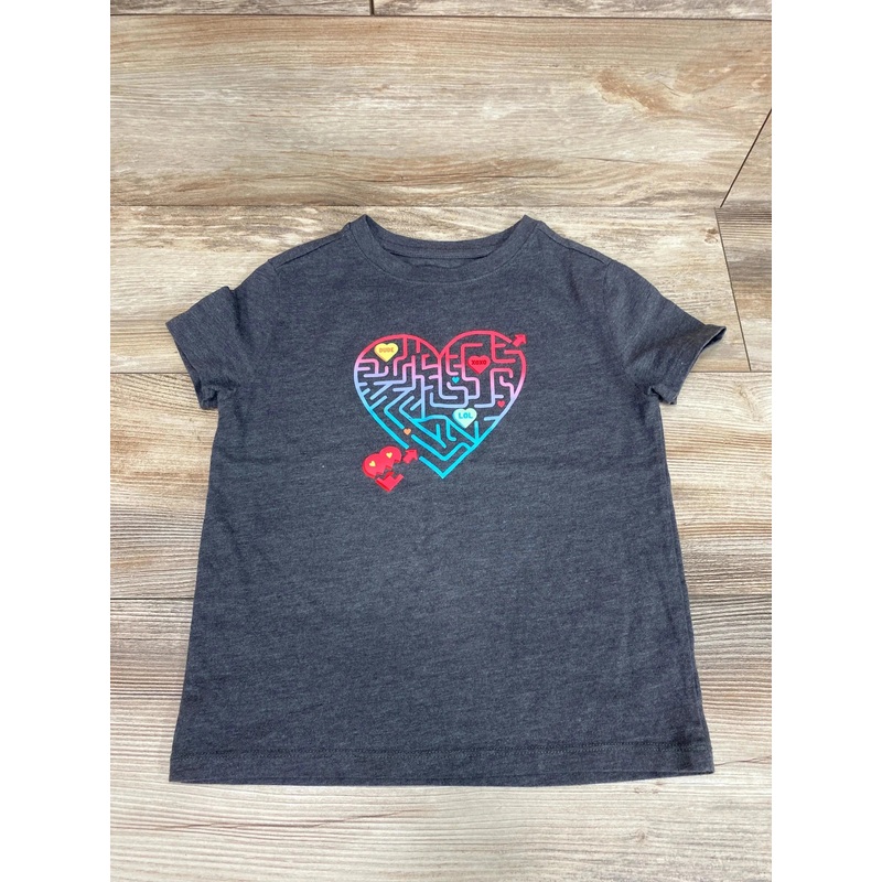 Cat & Jack Heart Maze Graphic Shirt Grey sz 4-5T