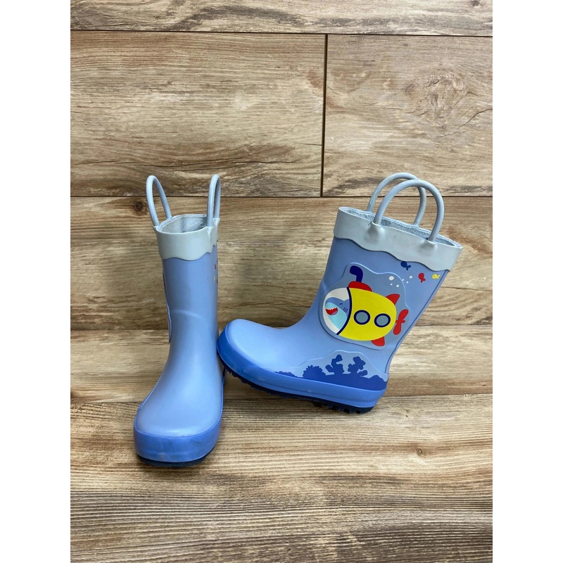 Cat & Jack Jasper Shark Rain Boots Blue sz 7c
