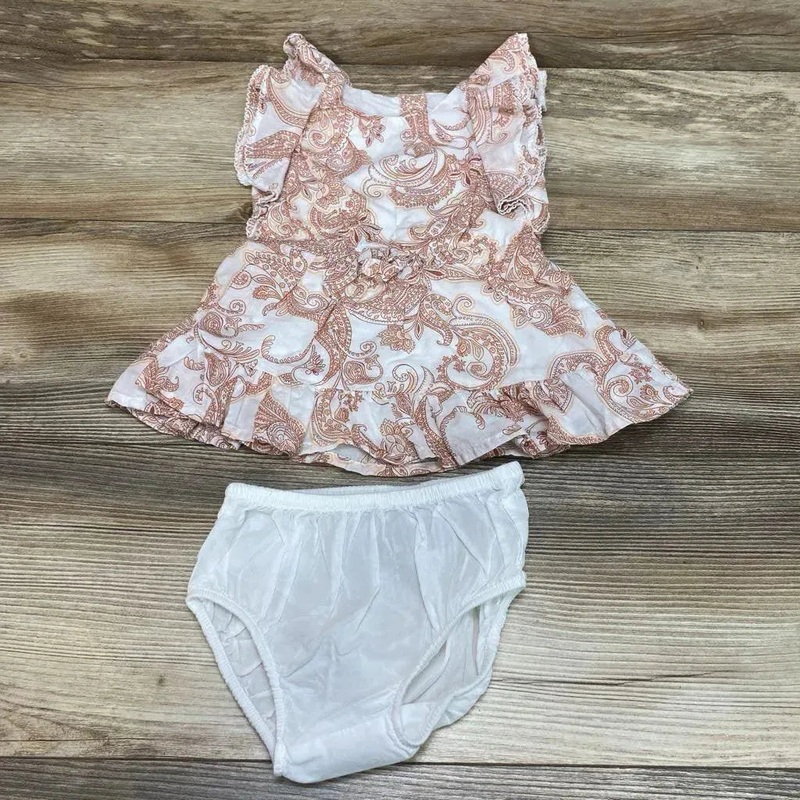 Janie & Jack 2pc Ruffle Paisley Dress & Bloomers sz 3-6m White 3-6m Used