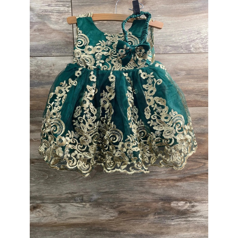 NEW 3pc Embroidered Tulle Dress Set Green sz 12m