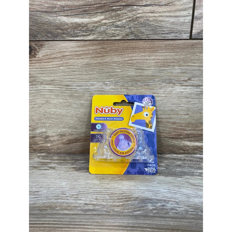 NEW Nuby 2Pk Three Flow Standard Neck Nipples 0m+