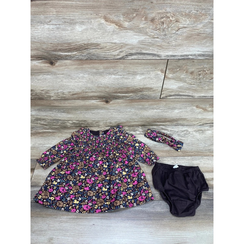 Baby Gap 3pc Floral Dress Set Brown sz 6-12m