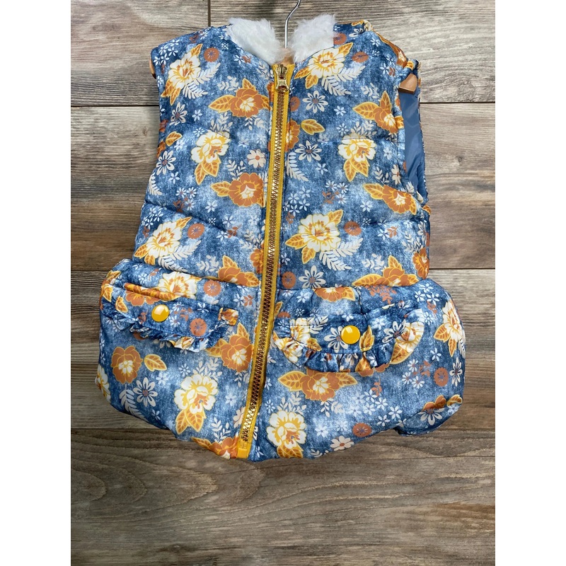 Little Lass Floral Hooded Puffer Vest Blue sz 4T
