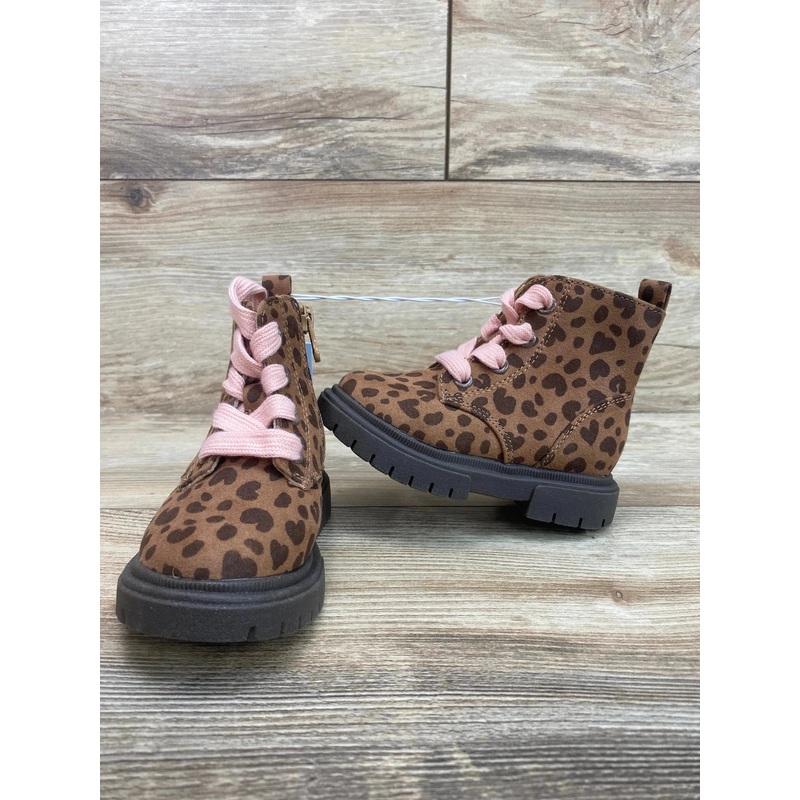 NEW Cat & Jack Toddler Girls’ Amaya Zipper Leopard Print  Combat Boots Brown Sz 6c