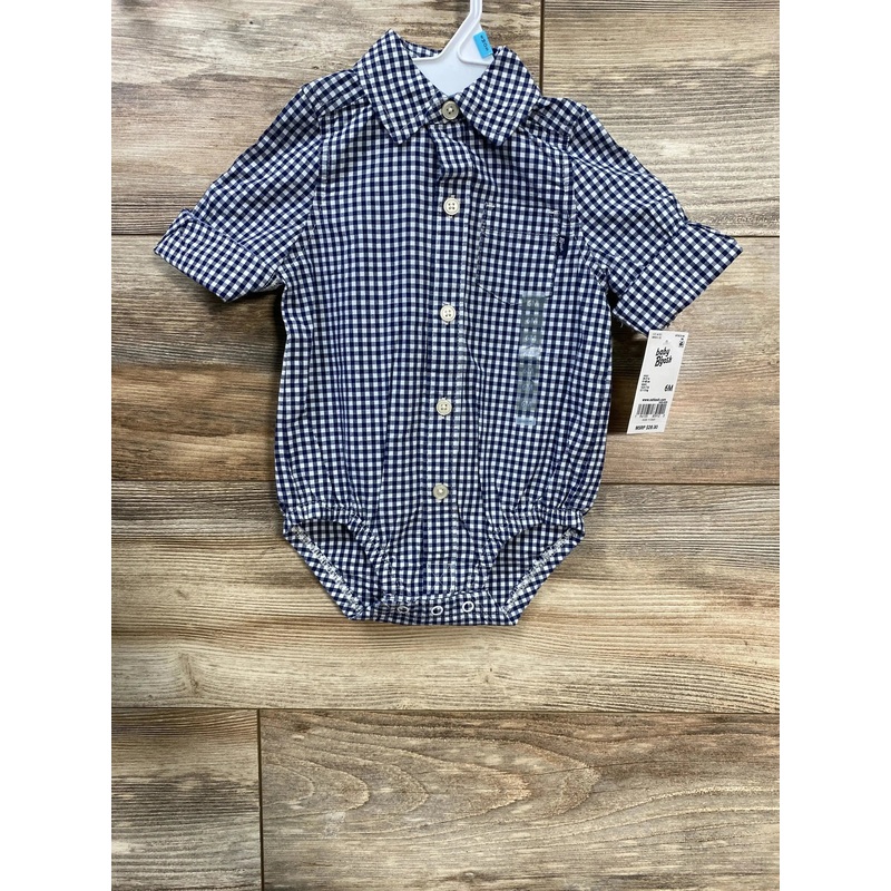NEW OshKosh Gingham Button-Up Bodysuit Navy sz 6m