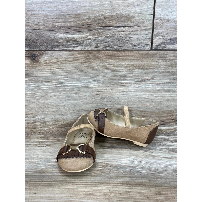 NWoT Janie And Jack Girls’ Suede Bridle Bit Flat Tan Sz 5c