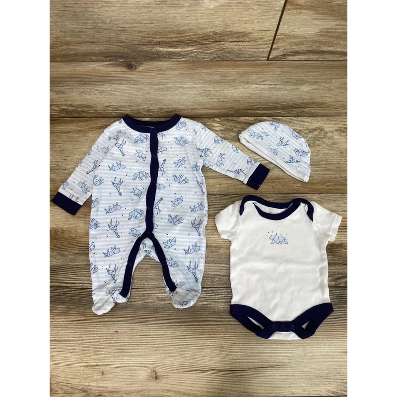 Rock A Bye Baby Boutique 3pc Animal Print Sleeper Set Blue sz 0-3m