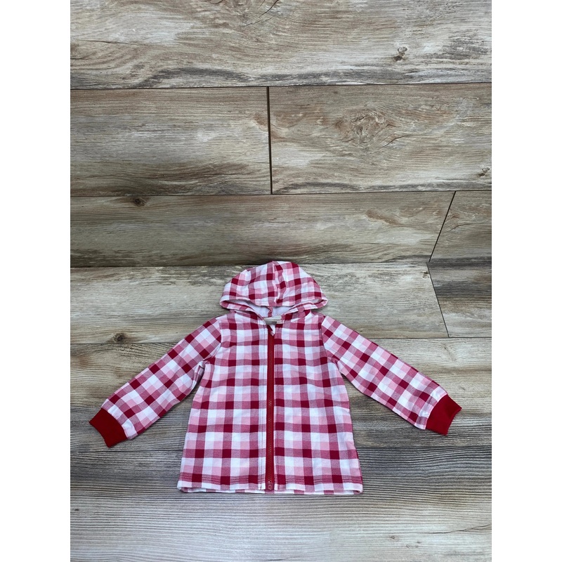 First Impressions Plaid Full Zip Hoodie Red sz 6-9m