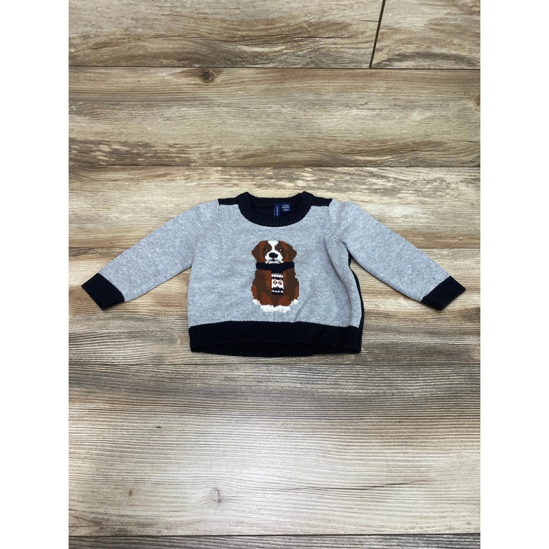 Janie & Jack Classic Grey Heather Winter Dog Sweater sz 6-12m