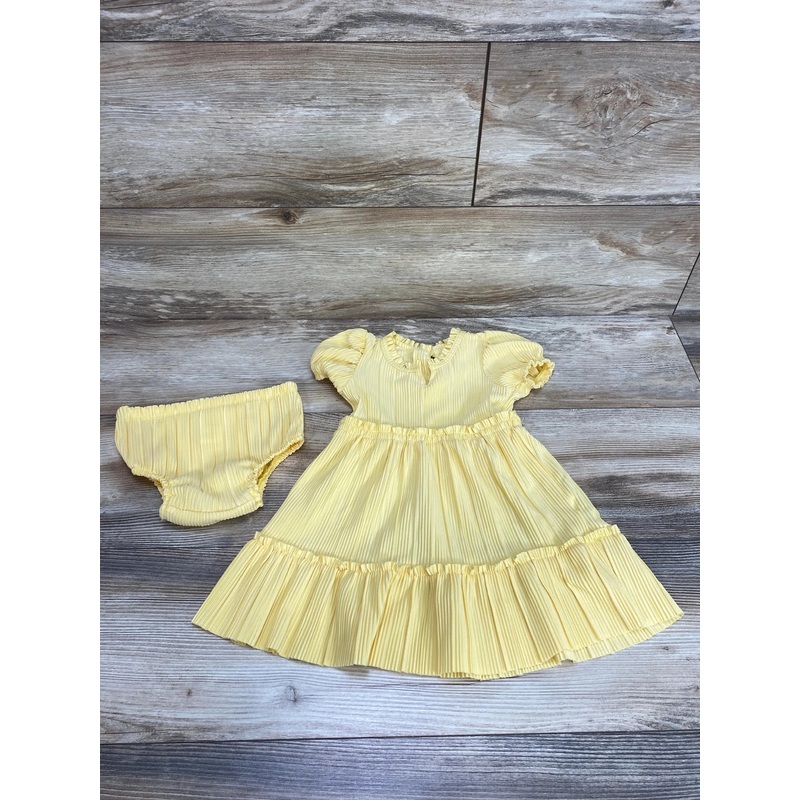 Nannette Baby Yellow Pleated Ruffle Dress & Matching Bloomers Set sz 18m