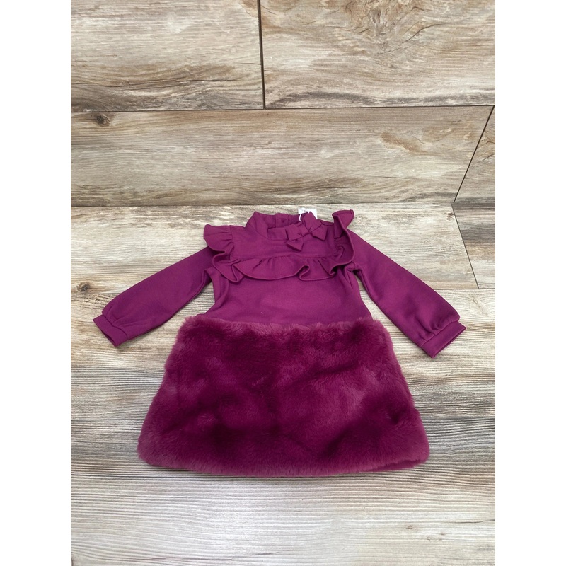 NEW Janie & Jack 2pc Faux Fur Ruffle Ponte Dress Raspberry sz 6-12m