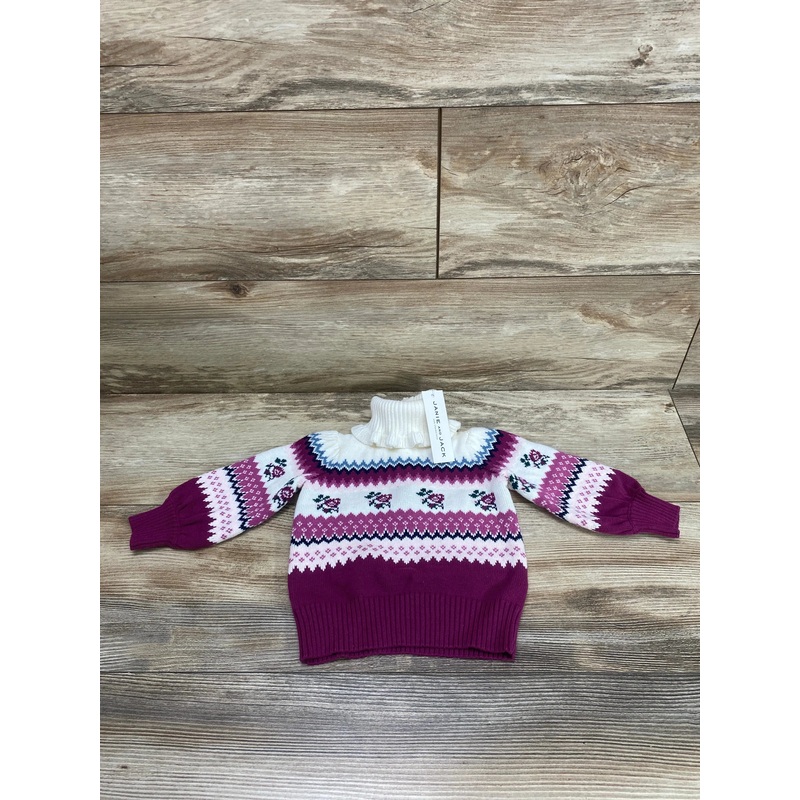 NEW Janie & Jack Rose Fair Isle Sweater White/Purple sz 6-12m