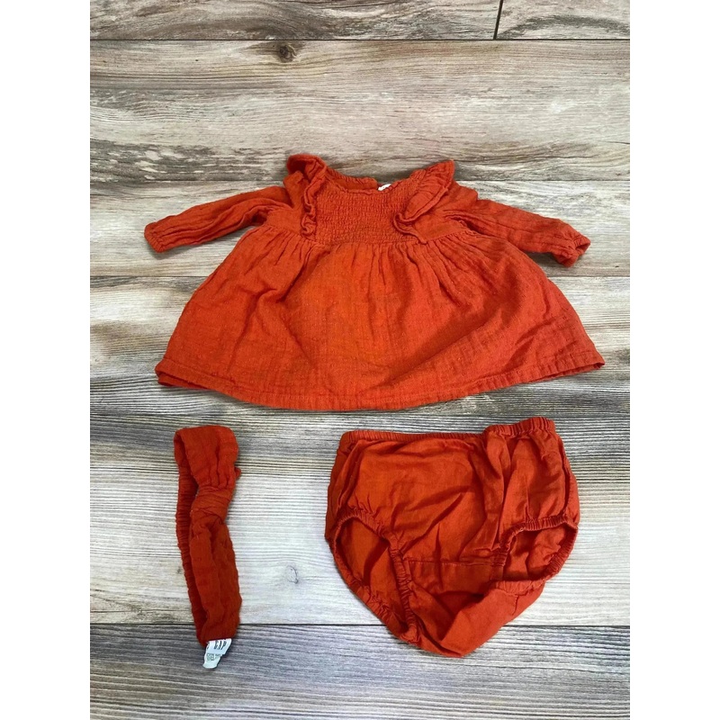 Baby Gap 3pc Ruffle Dress Set Orange sz 6-12m