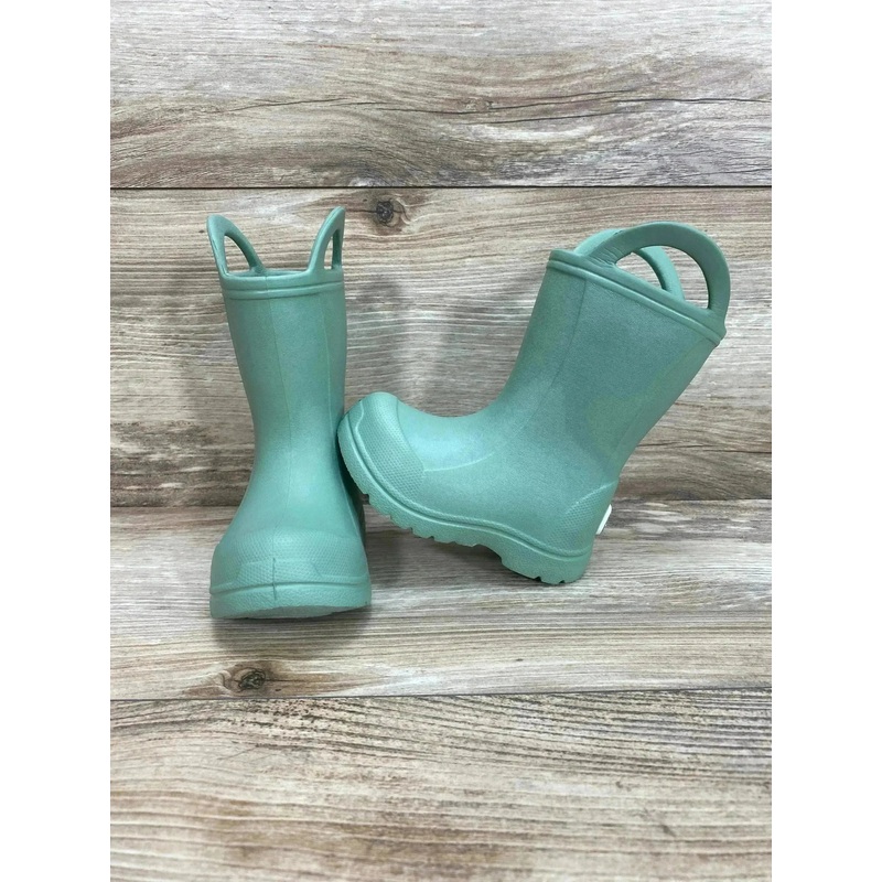 BEARPAW Toddler EVA Rain Boots with Easy Pull-On Handles Green Sz 3c