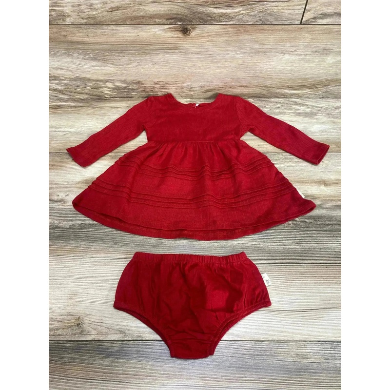 Burt’s Bees Baby 2pc Pointelle Dress & Bloomers Red sz 3-6m