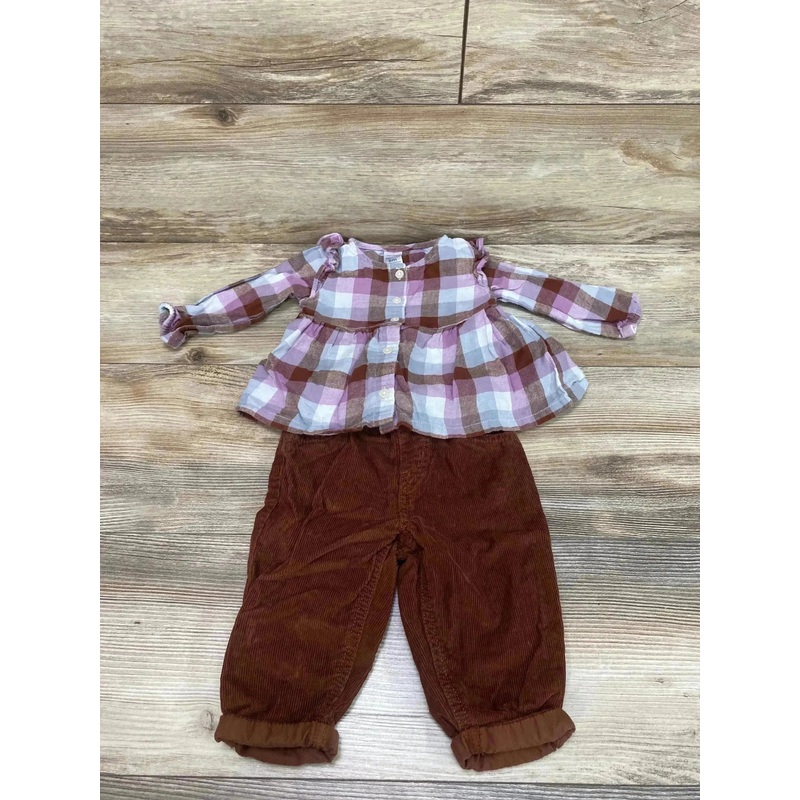 Carter’s 2pc Plaid Top & Corduroy Pants Purple sz 6m