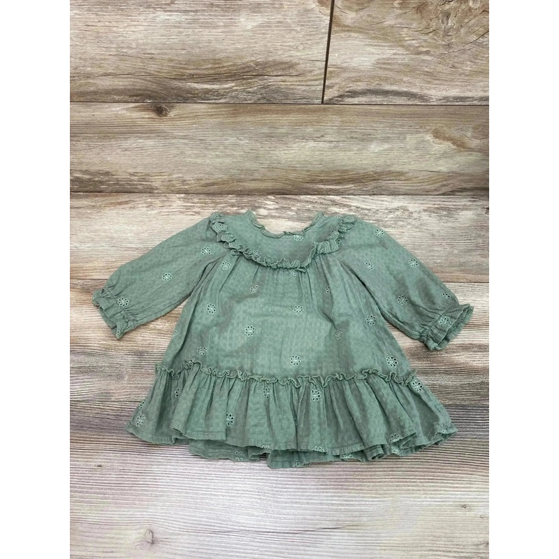 Cat & Jack Eyelet Ruffle Dress Green sz 12m