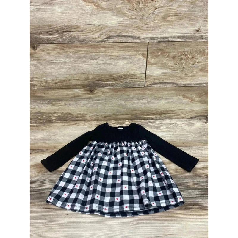 First Impressions Ribbed Buffalo Check Dress Black sz 18m