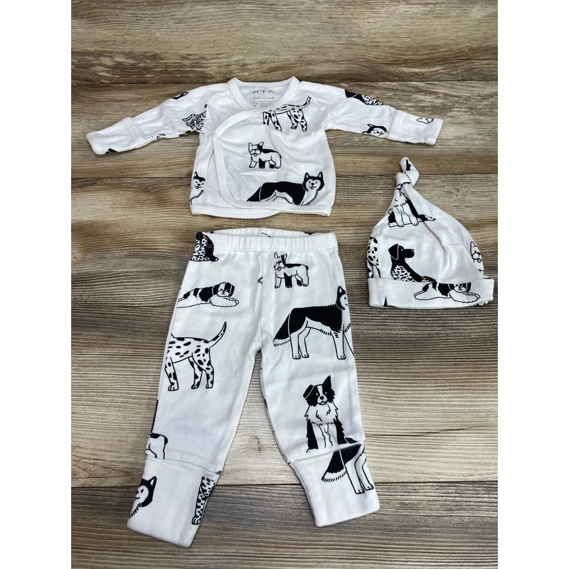 M+A by Monica + Andy 3pc Organic Dog Print Kimono Set White sz 0-3m