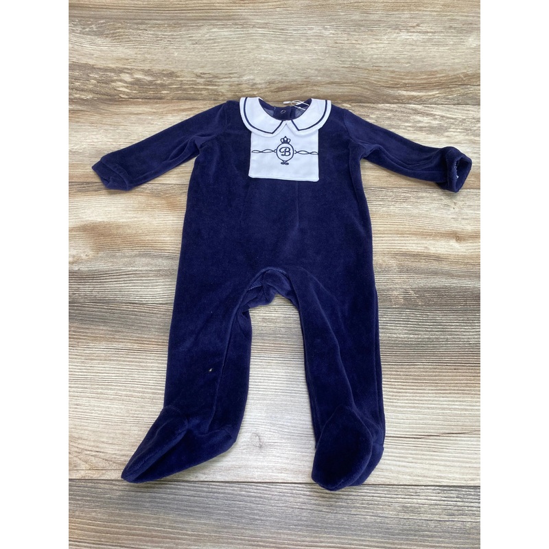 New Bonjour Bebe Navy Velour Embroidered Footie sz 3-6m