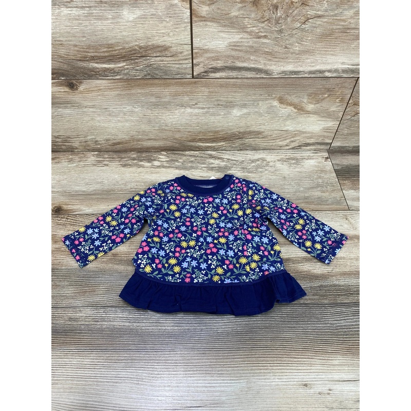 NEW Cat & Jack Floral Peplum Adaptive Design Shirt Navy sz 3-6m
