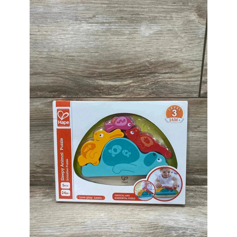 NEW Hape Sleepy Animal Puzzle Game 5Pcs. 24m