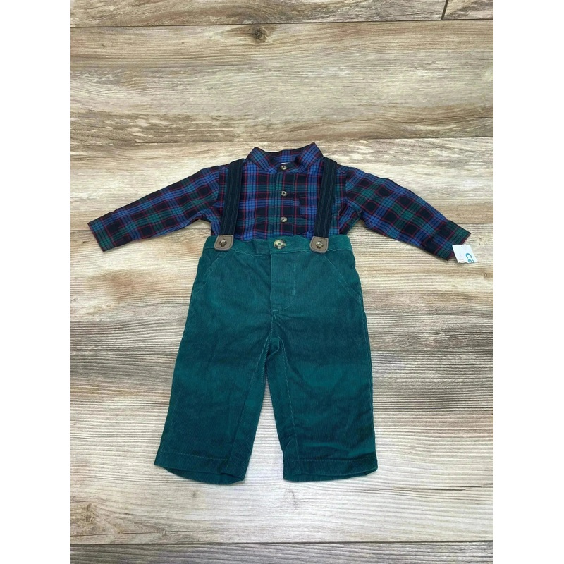 NEW Just One You 3pc Plaid Suspender Set Green sz 3m