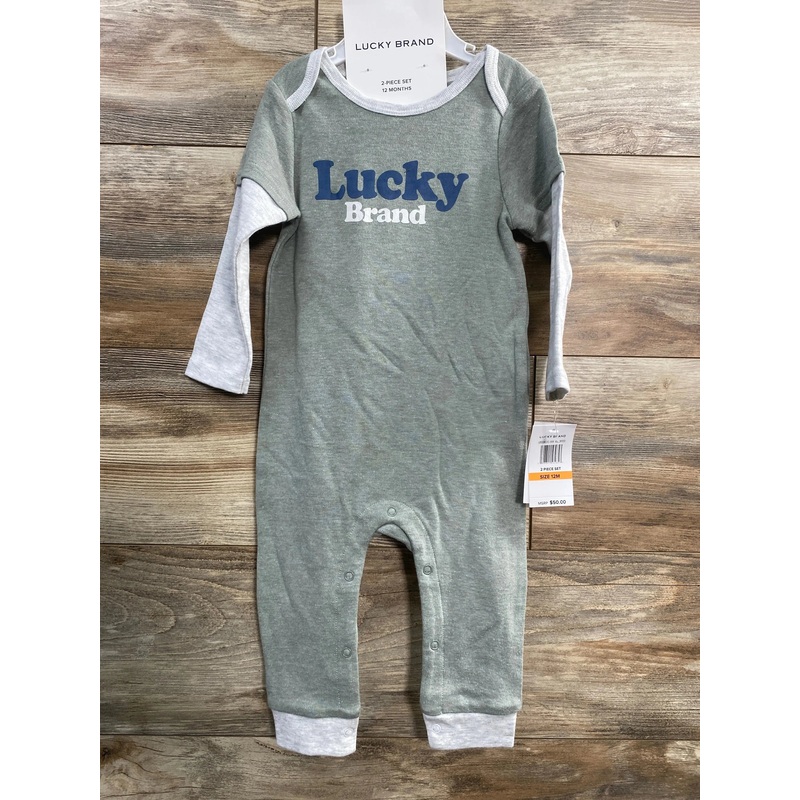 NEW Lucky Brand Green Coverall & Hat Set sz 12m