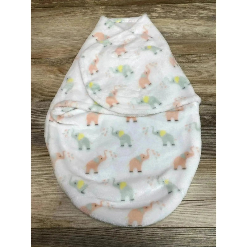 Plush Elephant Print Swaddle White sz 0-3m