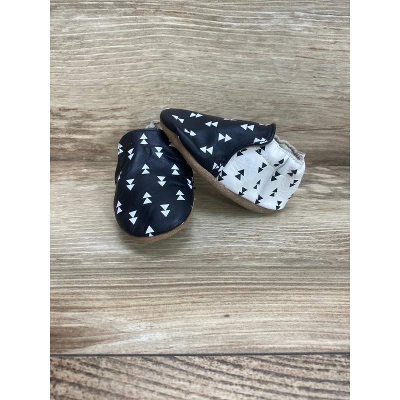 Robeez Soft Sole Leather Sole Shoes Triangles Black/White Sz 1c/2c