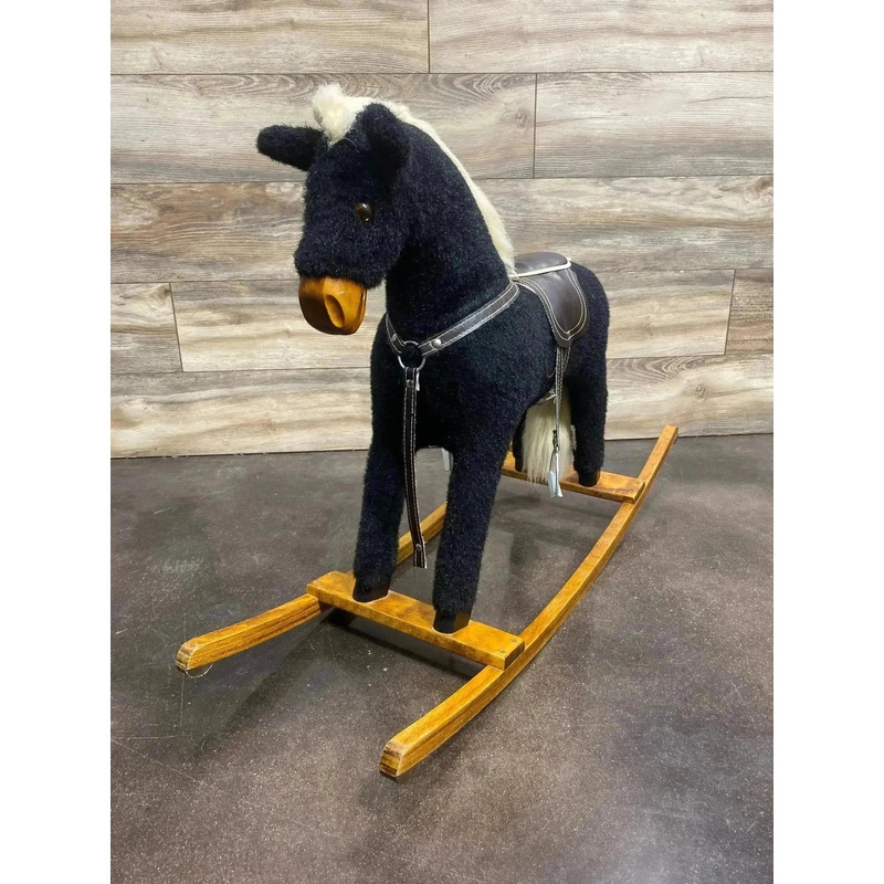Rocking Horse Vintage Black Beauty Plush Wooden Rocker
