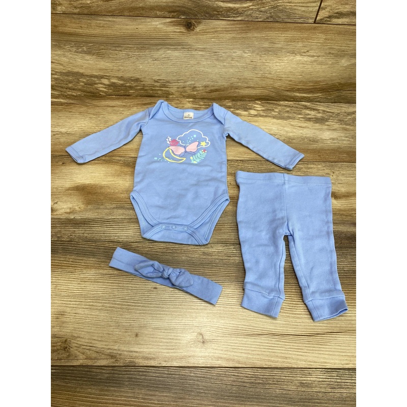 The Peanutshell 3pc Bodysuit + Pants Set Blue sz 0-3m