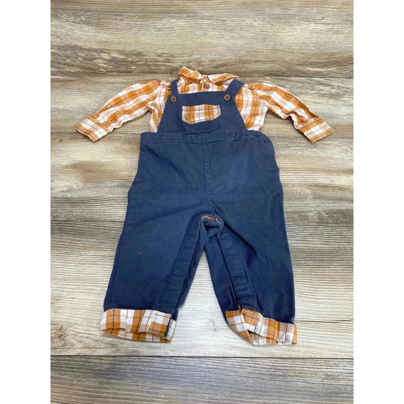 Tommy Bahama 2pc Plaid Bodysuit & Overalls Orange sz 3-6m
