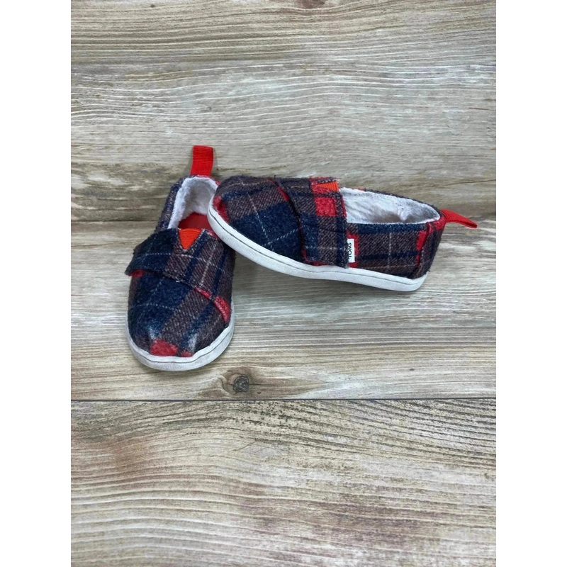 Toms Tartan Printed Felt/Faux Fur Alpargata Red Sz 7c