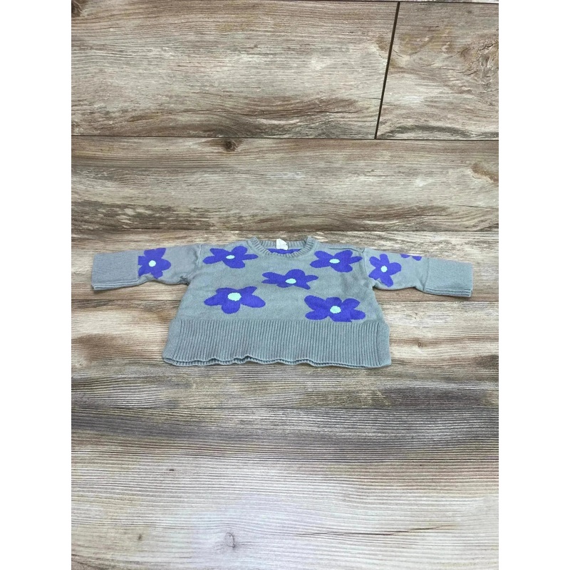 Baby Gap Floral Knit Split Hem Sweater Green sz 12-18m